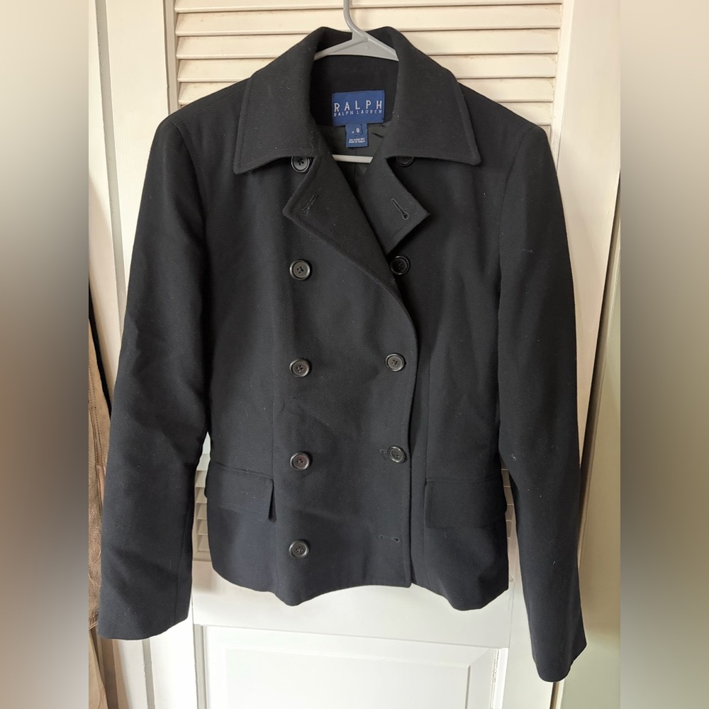 Ralph Lauren BLUE LABEL Women's Elegant Black Peacoat Style Suit Jacket Wool